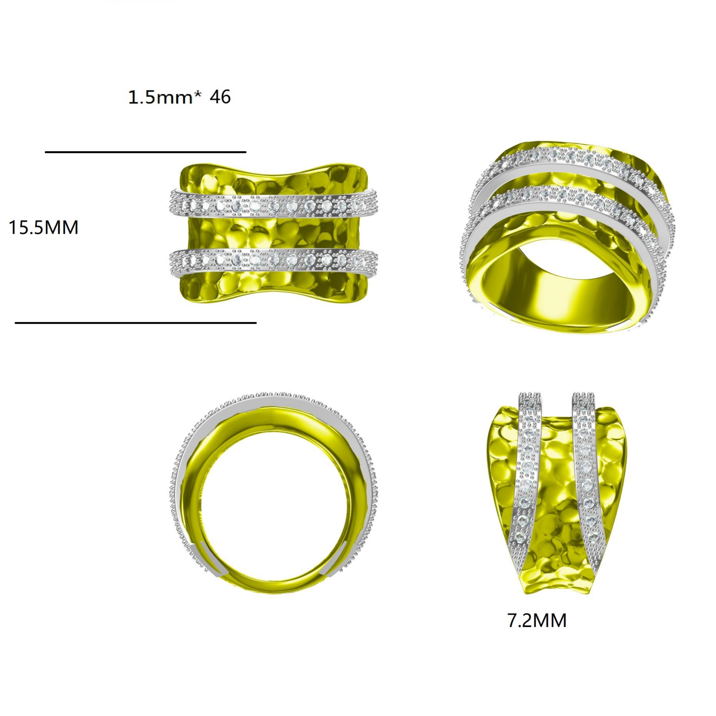 0.8ctw Round Cut Hammered Wide Ring -JOSHINY