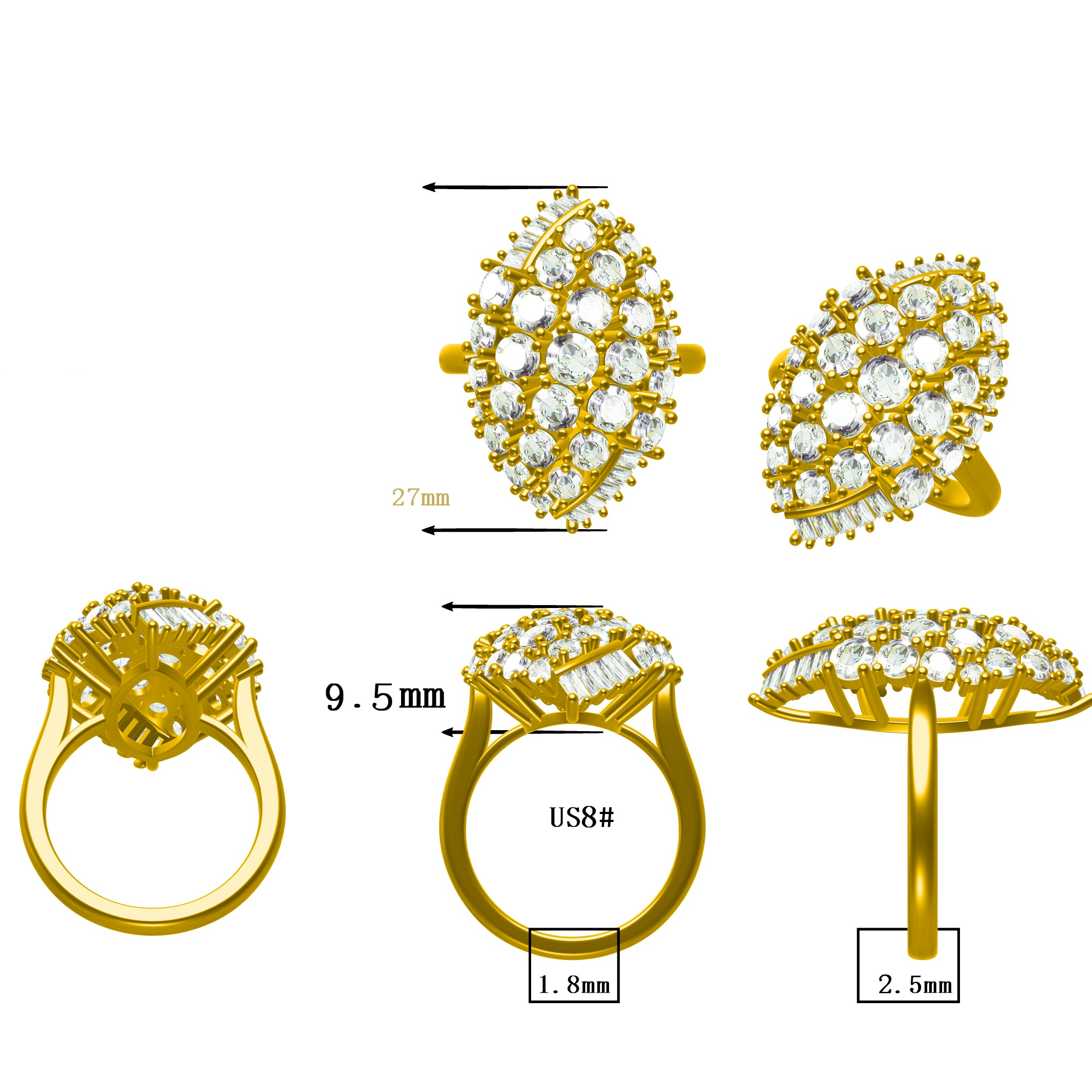 3.65ctw Cluster Cocktail Vintage Ring -JOSHINY