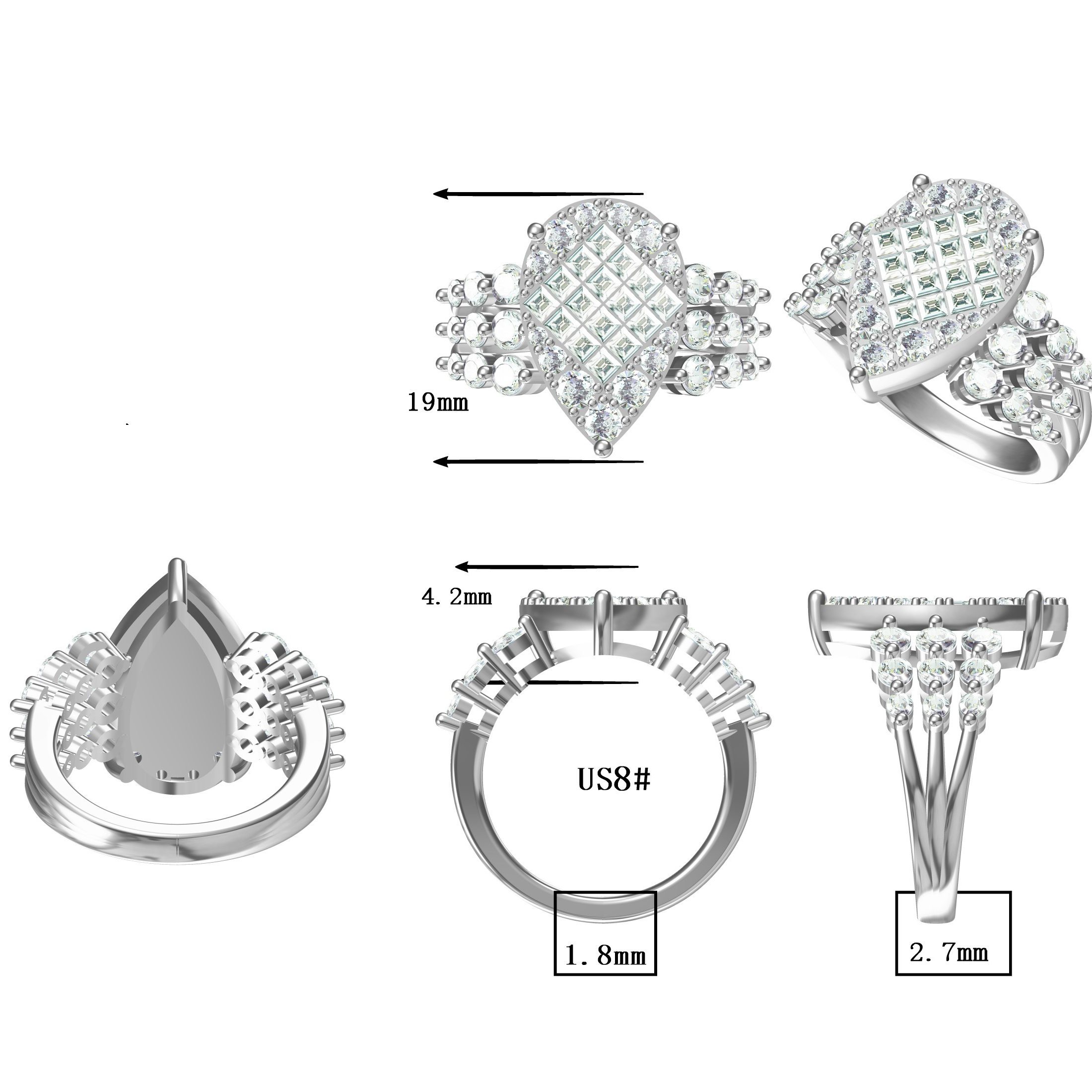 Unique 3 ctw Square & Round Cut White Gemstone Pavé Engagement Ring -JOSHINY