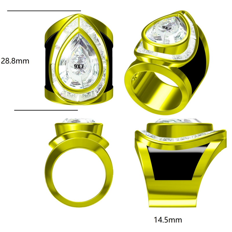 Spectacular 6.36ct Pear Cut Emerald Cigar Style Ring -JOSHINY