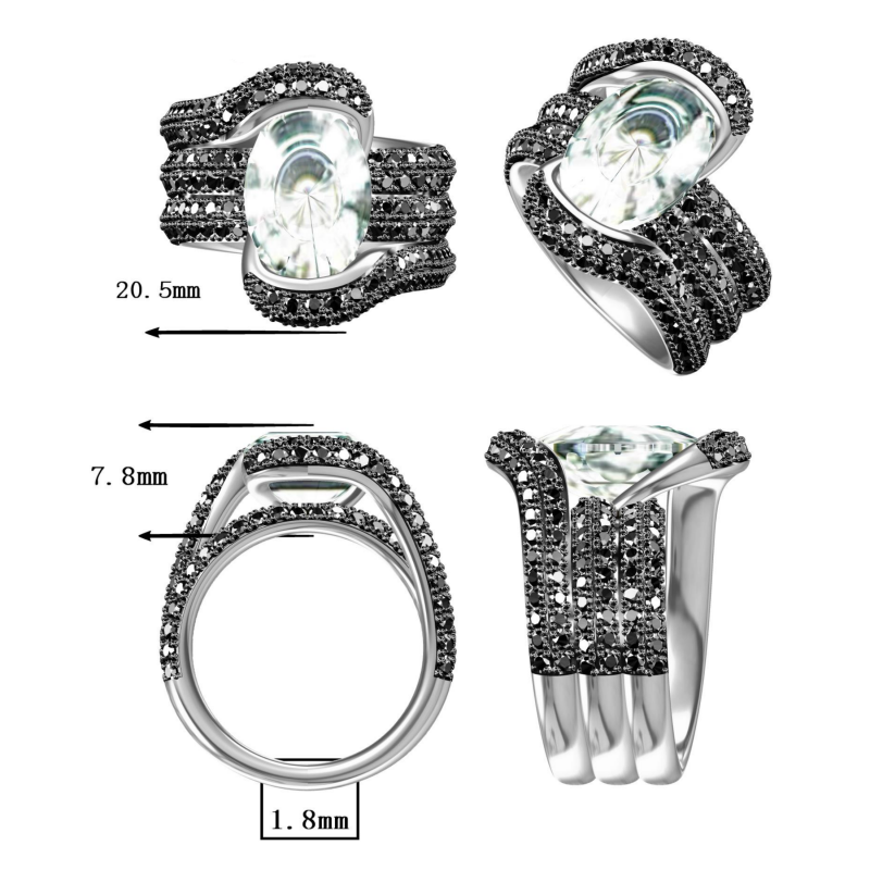 6.0Ctw Oval Cut White and Black Stone Engagement Ring-JOSHINY