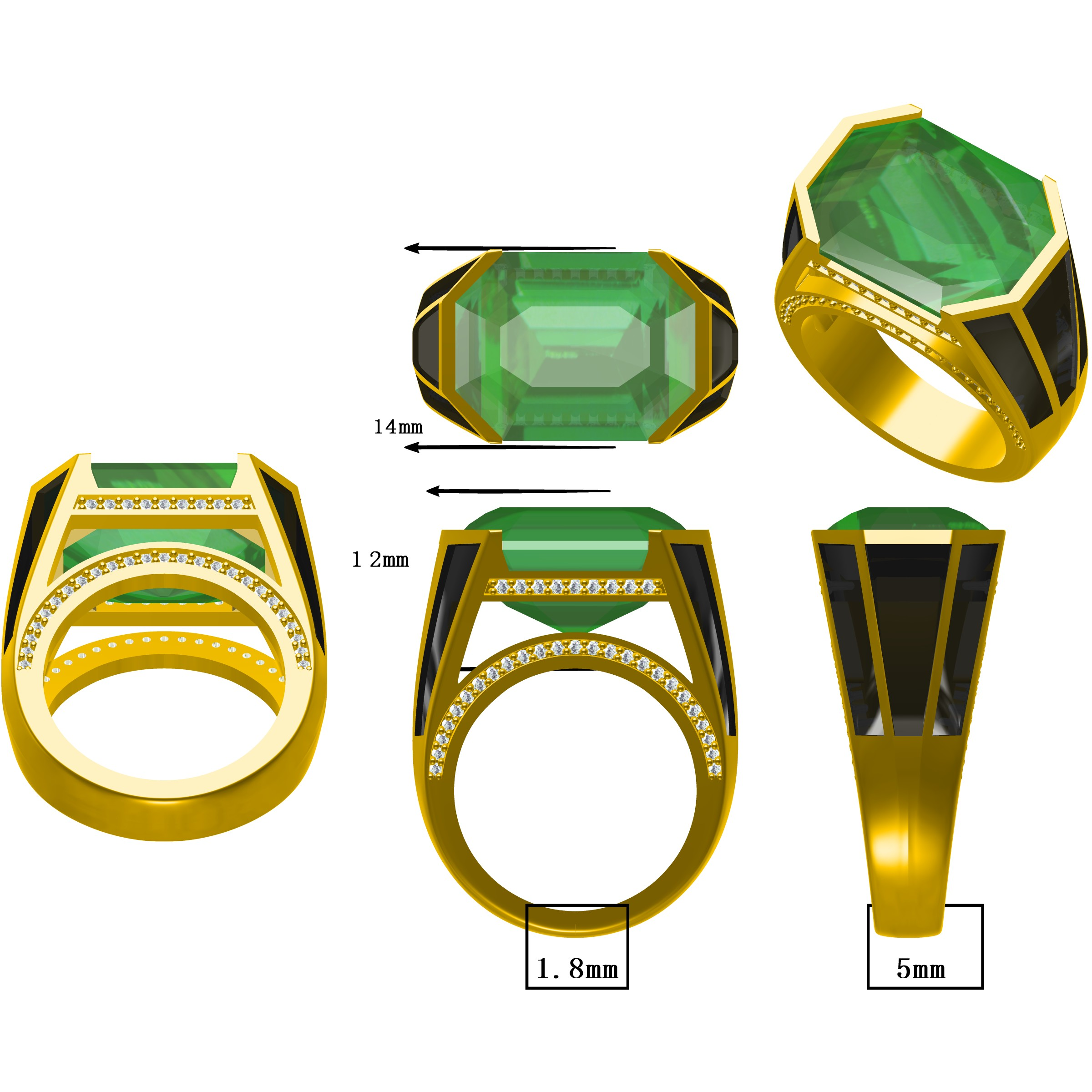 Unique 7 ctw Emerald Cut Emerald Black Enamel Ring -JOSHINY