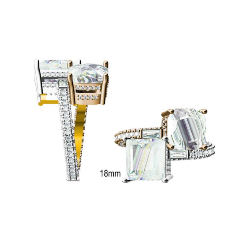 9.25ctw Cushion and Princess Cut Twin Stone Ring -JOSHINY