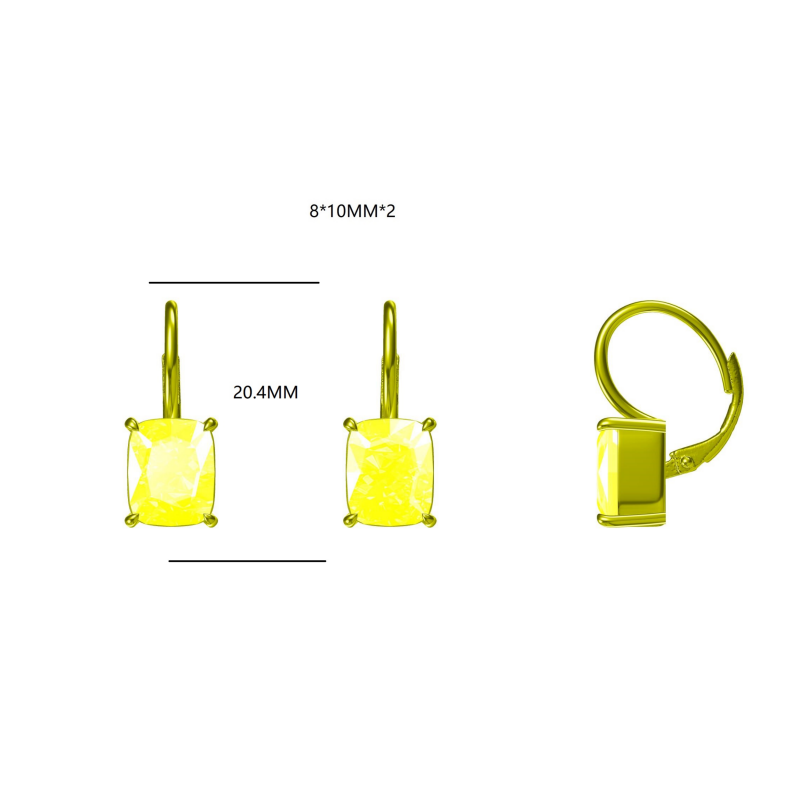 Simple 10 ctw Cushion Cut Yellow Gemstone Earrings -JOSHINY