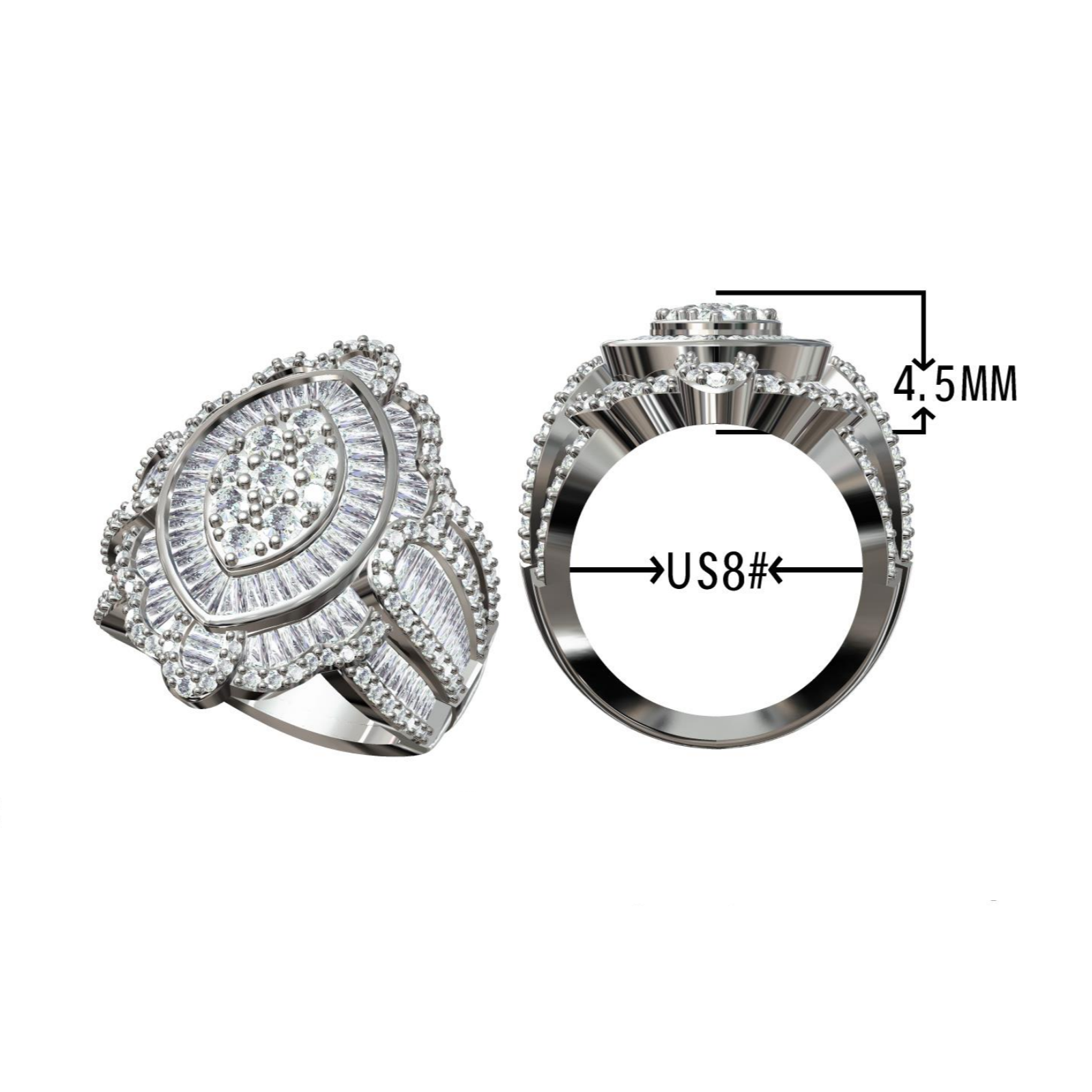 Exquisite 3 ctw Round & Baguette & Trapezoidal Cut White Gemstone Court Engagement Ring -JOSHINY