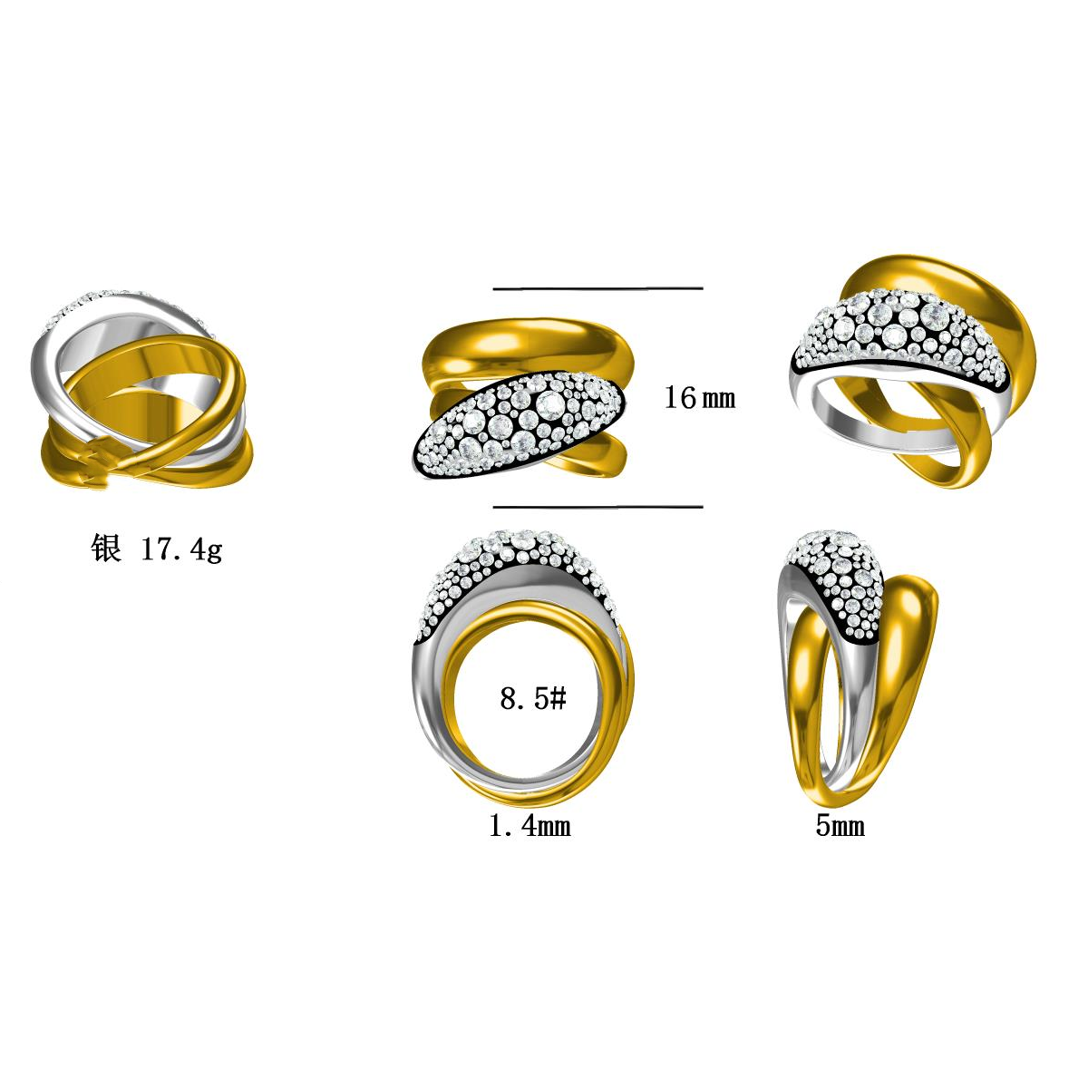 2.58ctw White and Yellow Gold Two Tone Contemporary Style Ring-JOSHINY