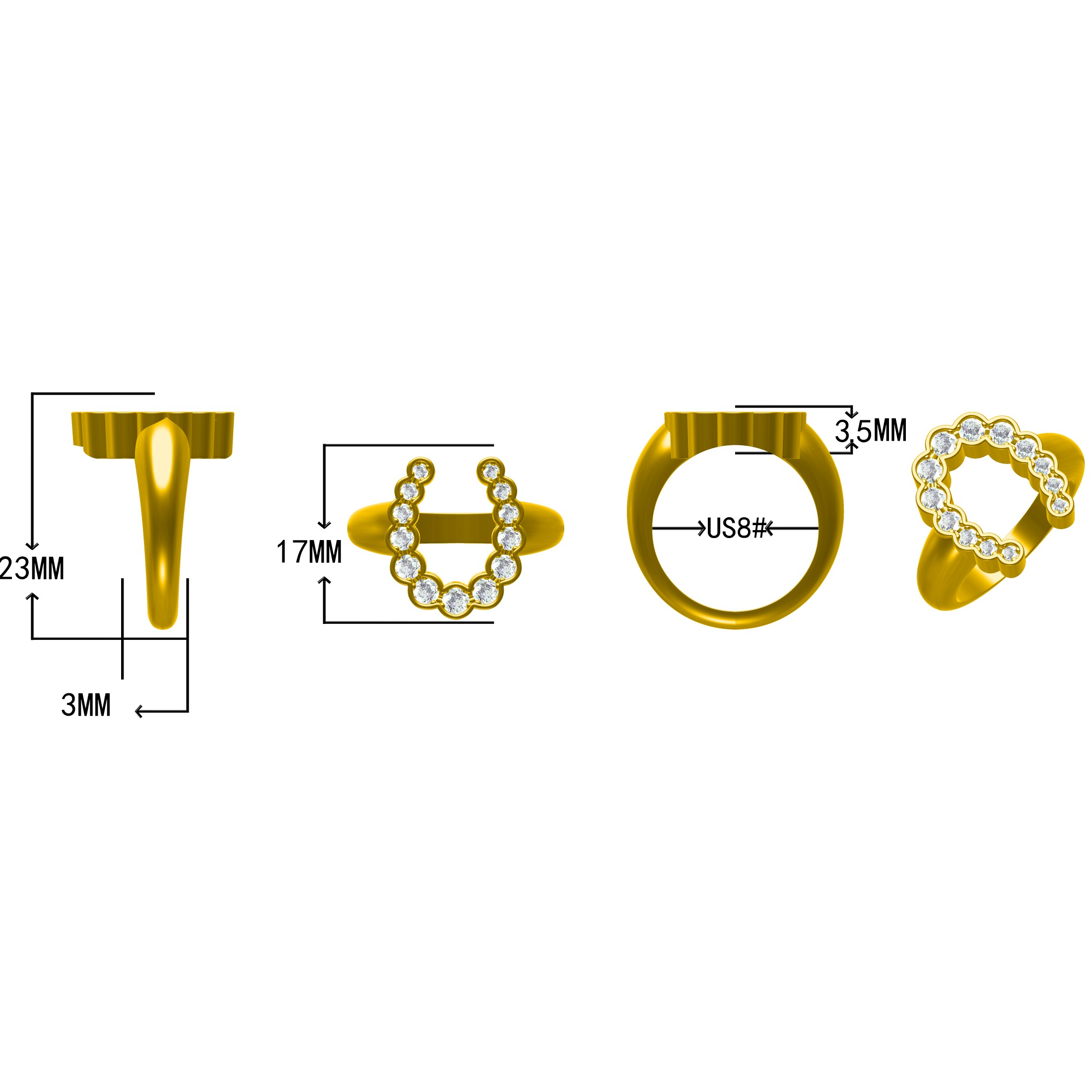 Stylish 2 ctw Round Cut White Gemstone Lucky Horseshoe Ring -JOSHINY