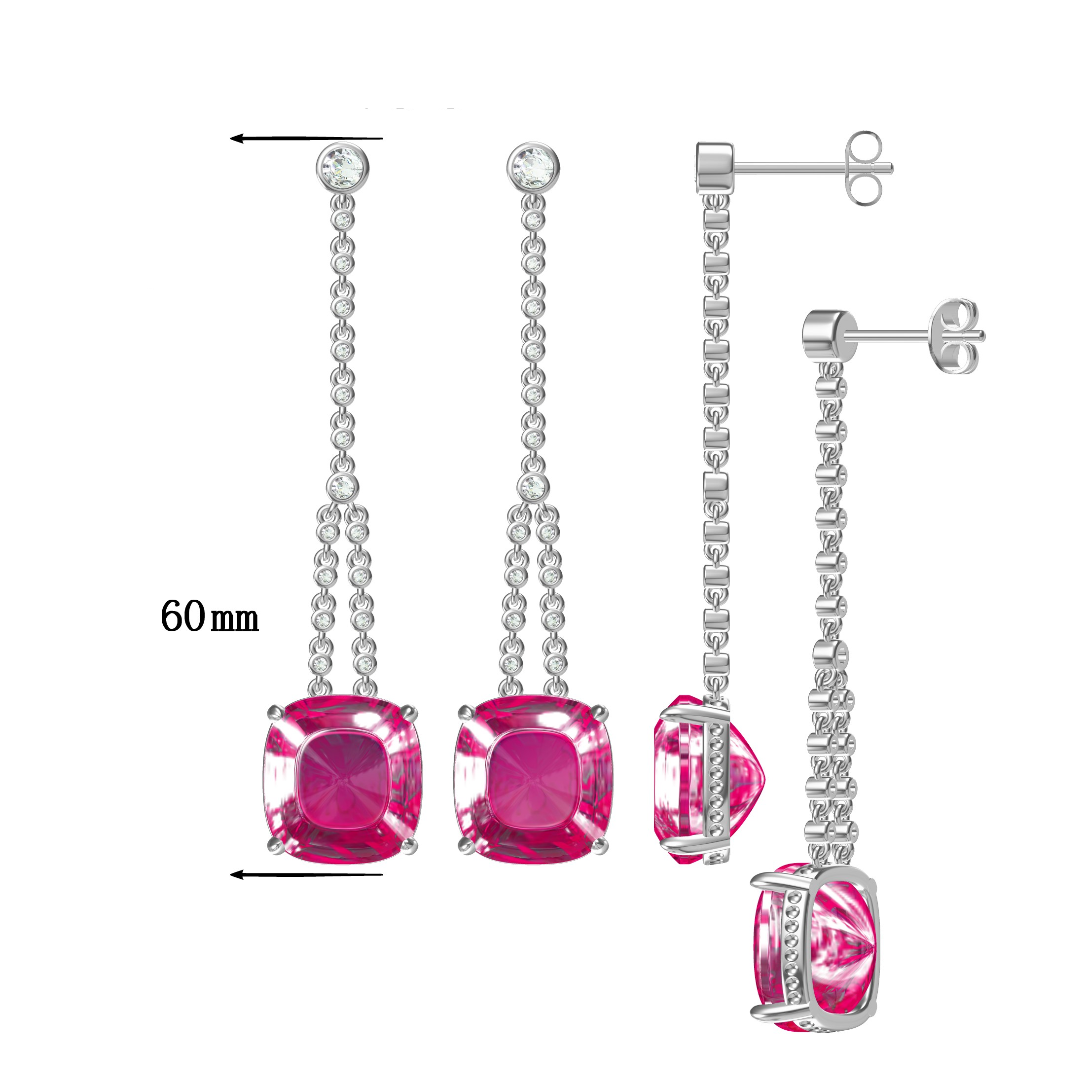 Elegant 6 ctw Cushion & Round Cut Ruby & White Gemstone Chandelier Earrings -JOSHINY