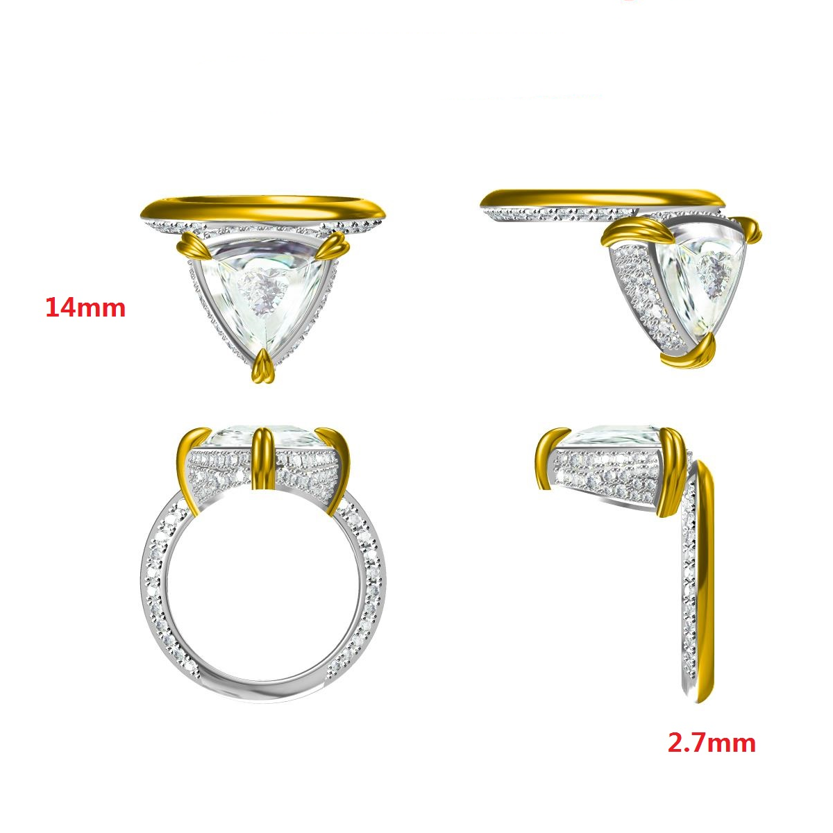 Personalized 2 ctw Triangle Cut White Gemstone Engagement Ring for Men and Women -JOSHINY