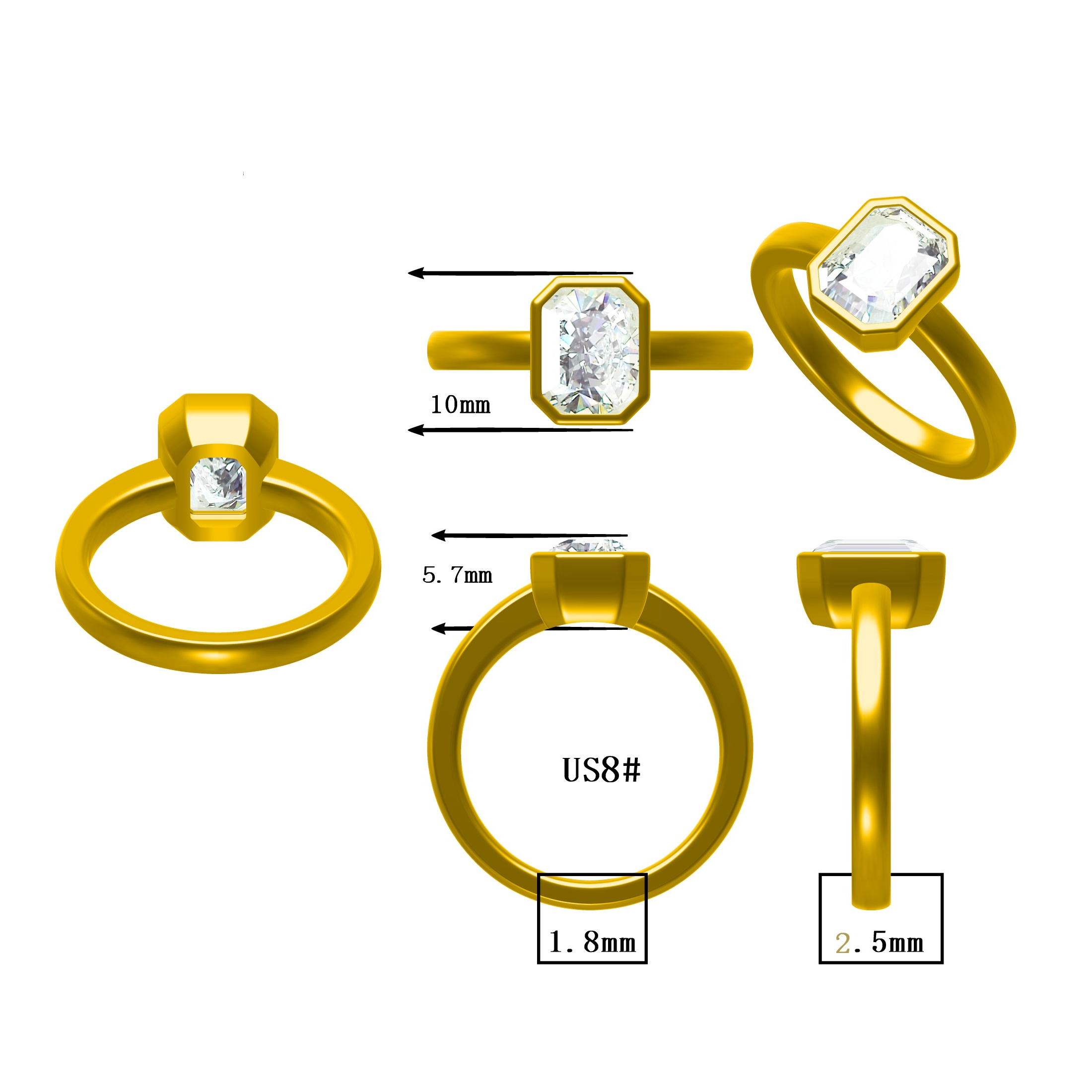 4ct Emerald Cut Solitaire Bezel Ring -JOSHINY