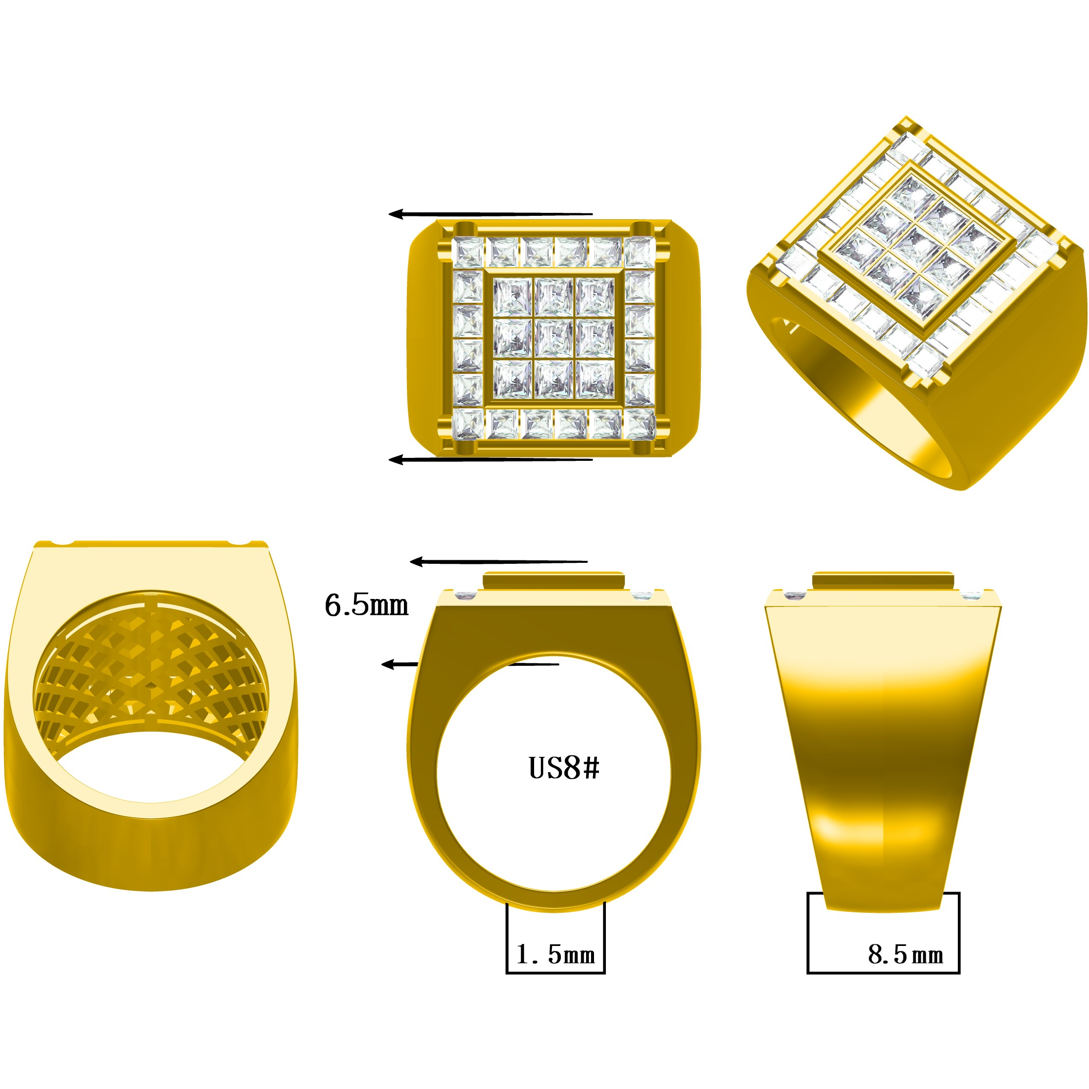 5.5ctw Princess Cut Classic Design Men's Ring-JOSHINY