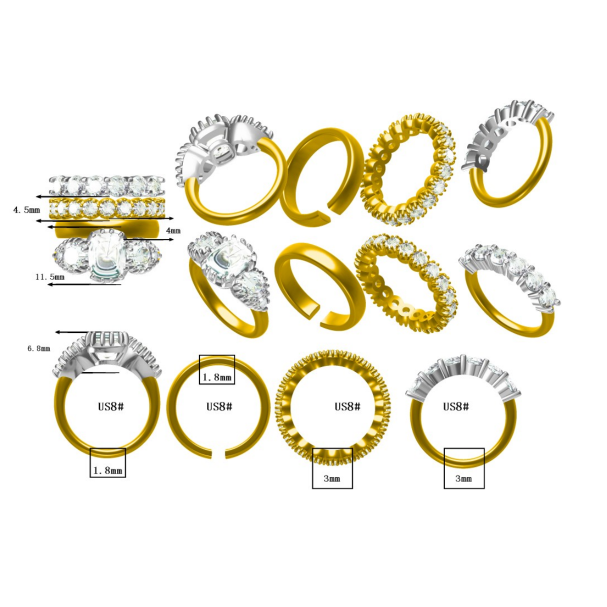 8ctw top quality gold and silver two-tone stacking ring-JOSHINY