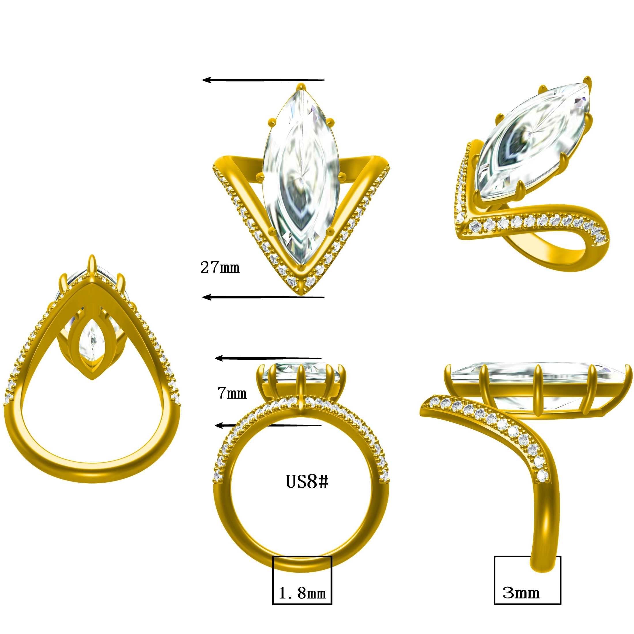 6.1ctw Marquise Cut V-Shaped Inlay Ring-JOSHINY