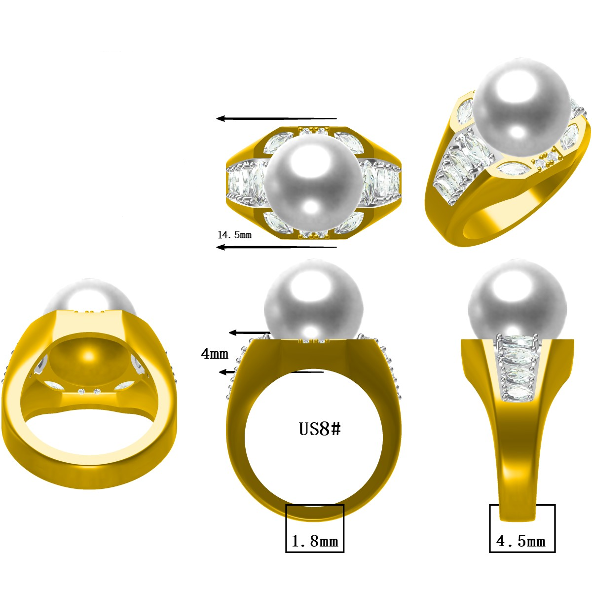 Vintage 2 ctw Marquise & Round Cut White Gemstone & Pearl Ring -JOSHINY