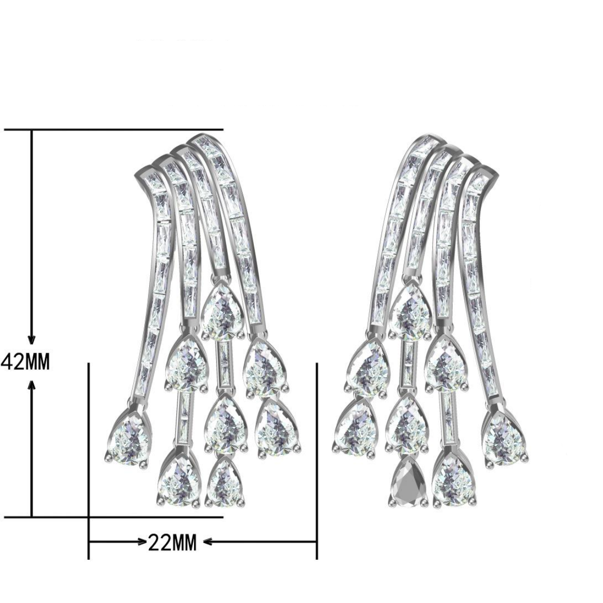 Elegant 6 ctw Pear & Baguette Cut White Gemstone Cluster Chandelier Earrings -JOSHINY