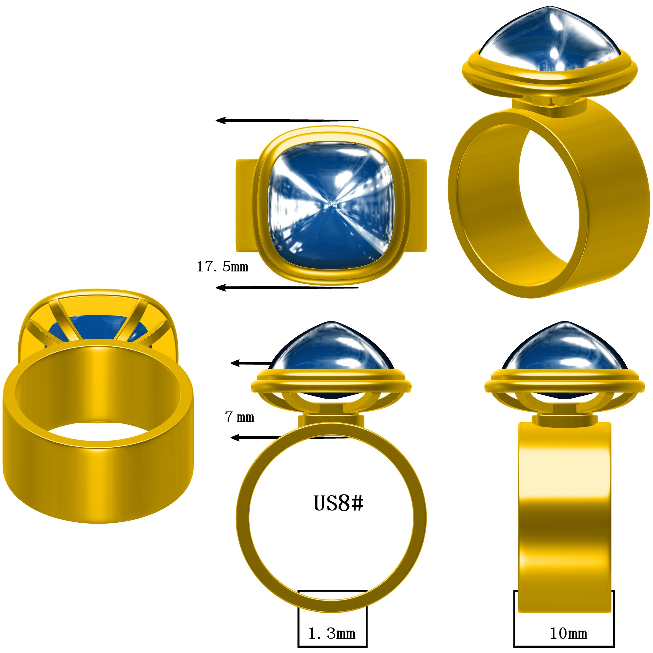 5ct Deep Candy Bread Blue Gemstone Ring-JOSHINY