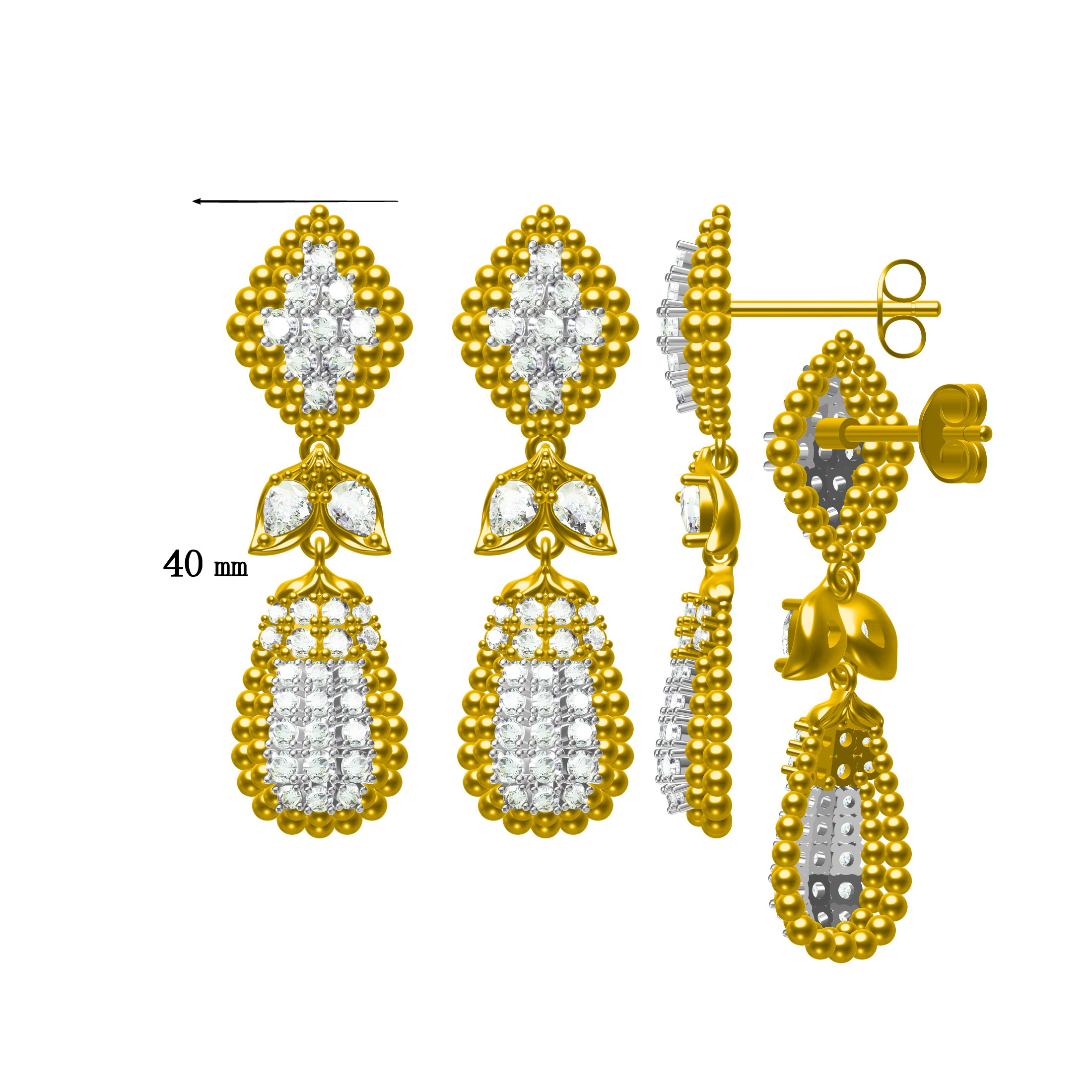 2.0Ctw Round and Pear Cut Vintage Gold Earrings-JOSHINY