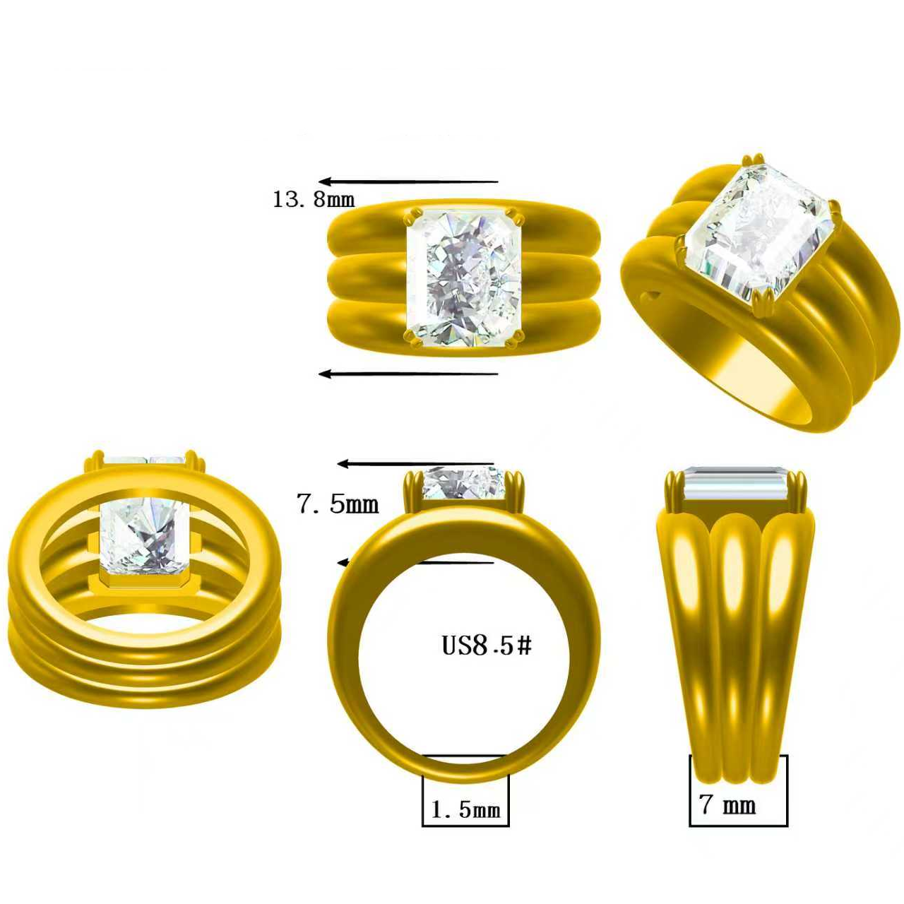 5.01ct Emerald Step-Cut Three-Band Engagement Ring-JOSHINY