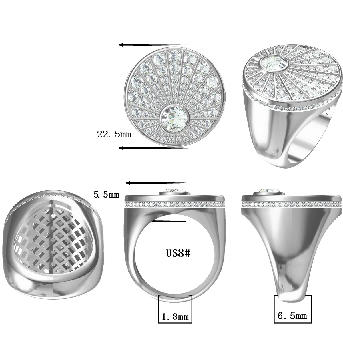 Stylish 3 ctw Round Cut White Gemstone Stamp Ring -JOSHINY