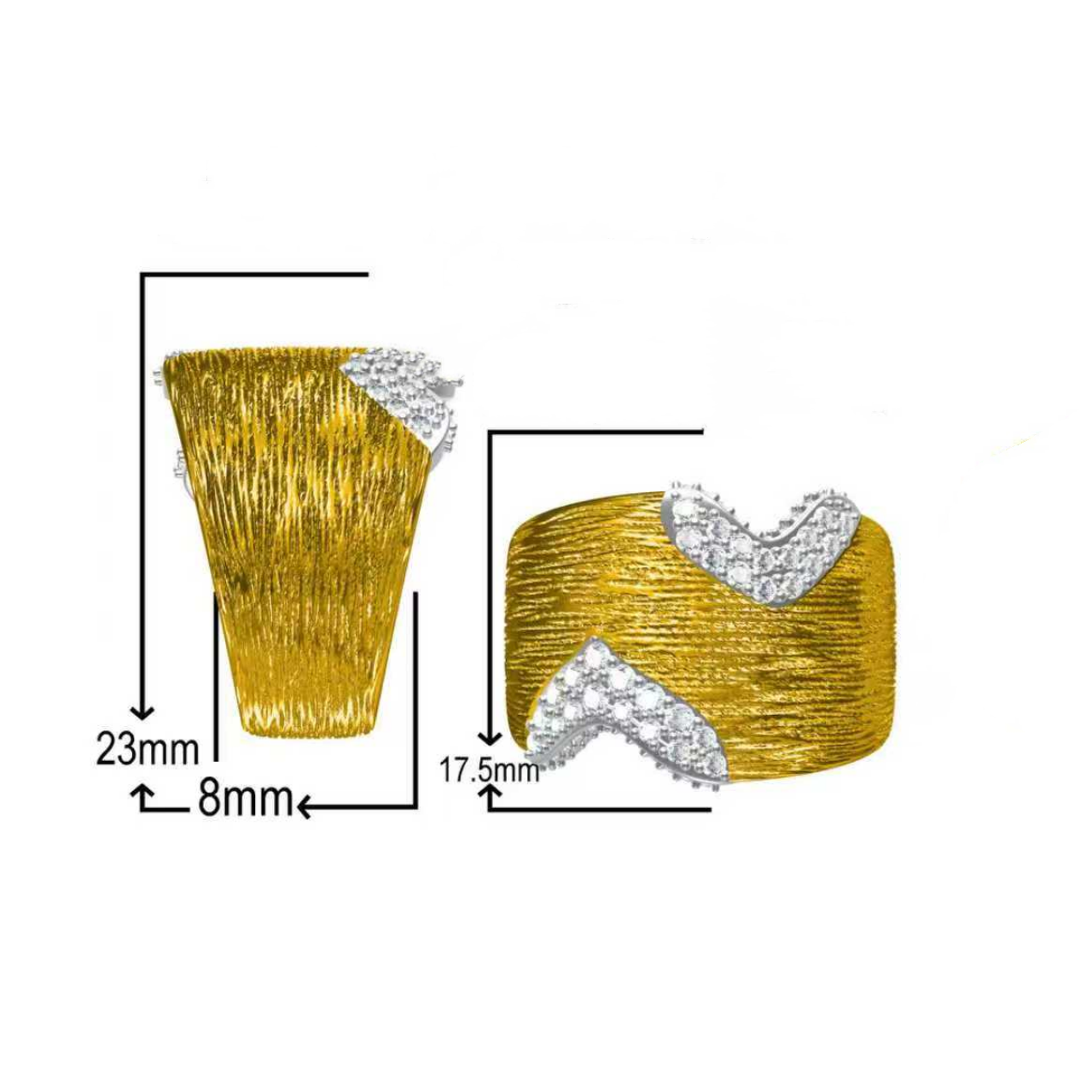 Stylish 1 ctw Round Cut White Gemstone Textured Block Two-Tone Ring -JOSHINY