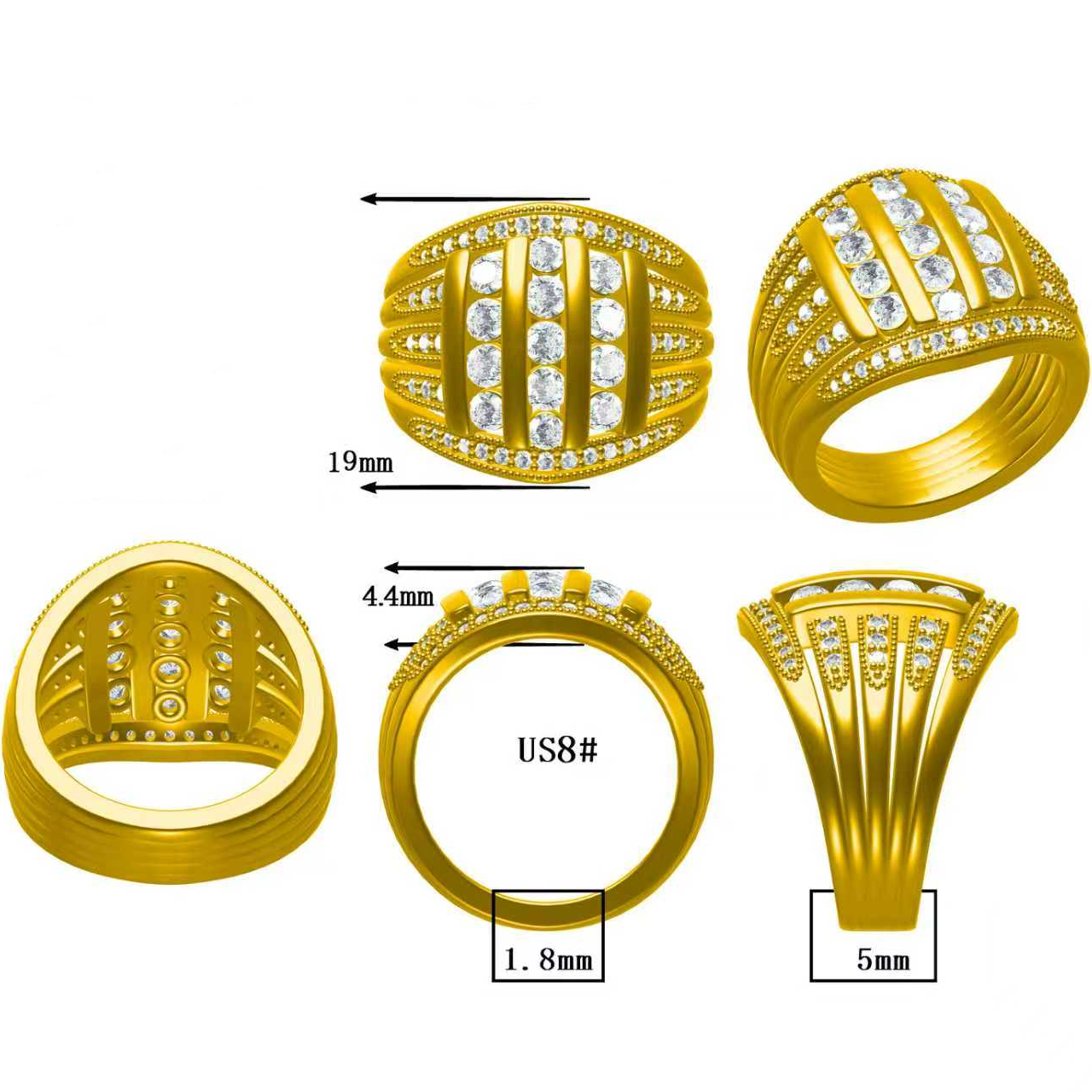 5.0ctw Arches Row Set Gemstone Ring -JOSHINY