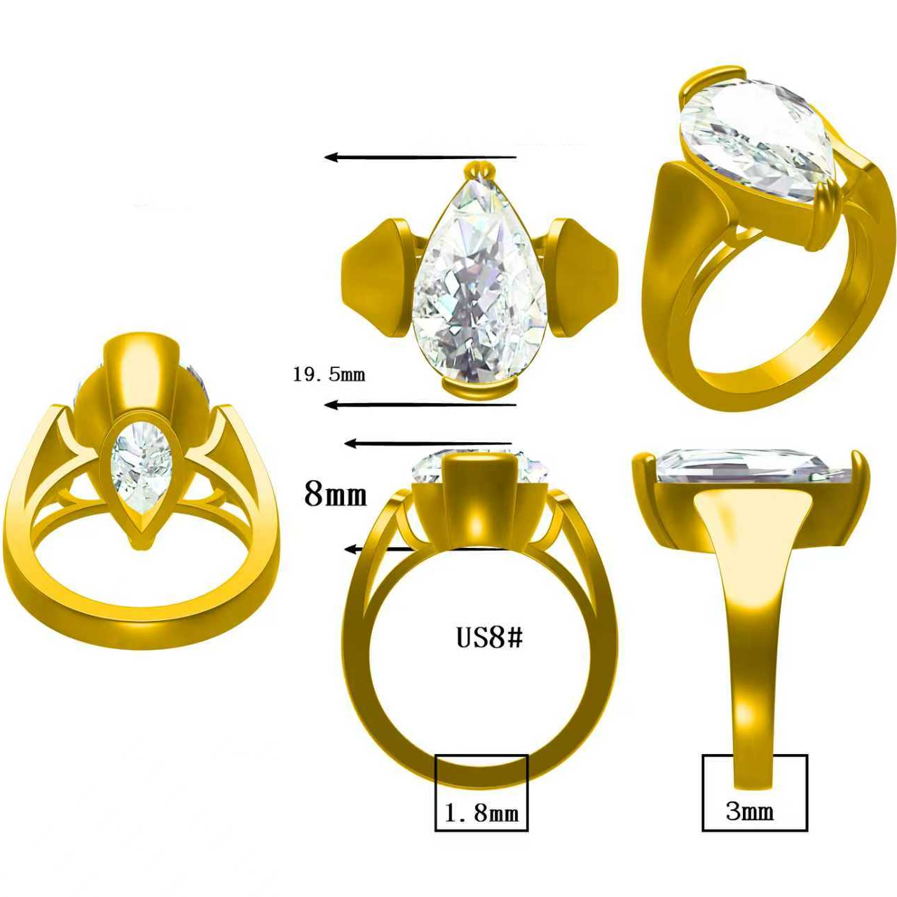 6.0Ct Pear Cut Aquamarine Single Stone Ring-JOSHINY