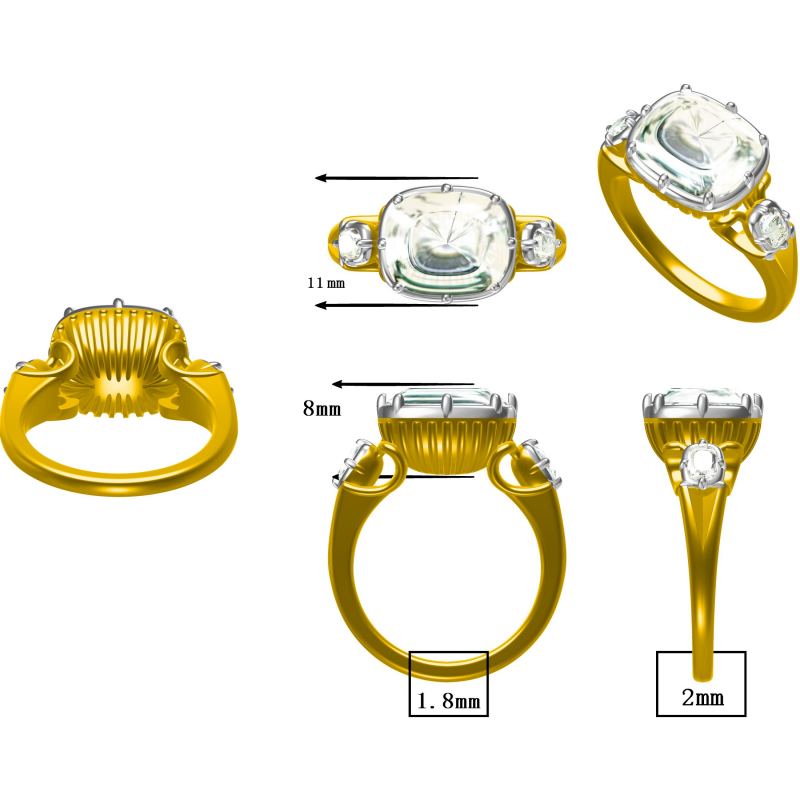 5ctw Elongated Cushion-Cut Signature Three-Stone Antique Ring-JOSHINY