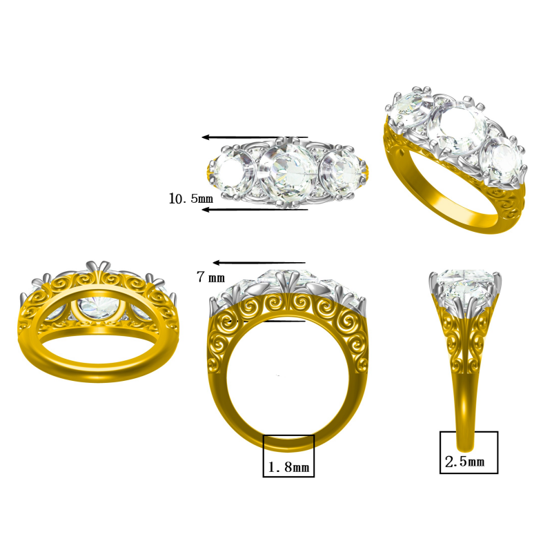 A treasure from the Victorian 3 of the most bright Old European Cut gemstones Ring