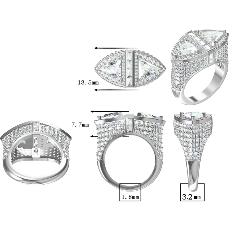 Stylish 9 ctw Triangle Cut White Gemstone Twin Stone Cocktail Ring -JOSHINY