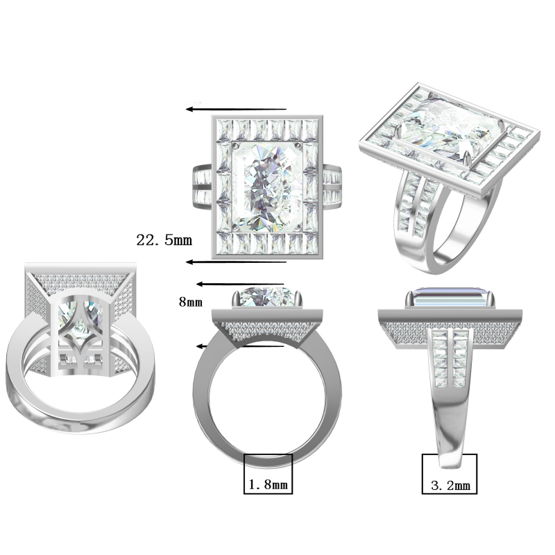 Unique 6 ctw Emerald Cut White Gemstone Engagement Ring -JOSHINY