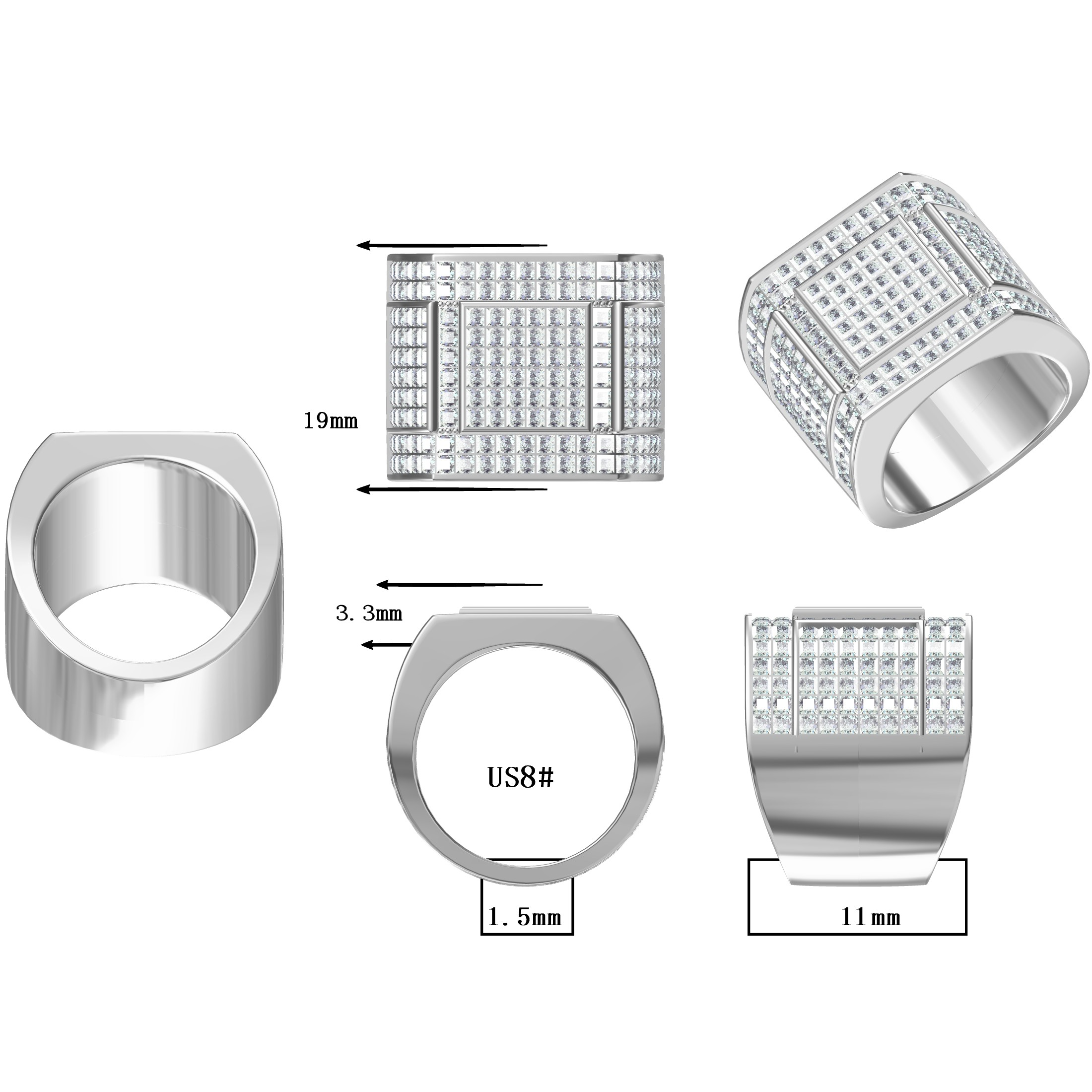 Stylish 4 ctw Square Cut White Gemstone Pavé Ring -JOSHINY
