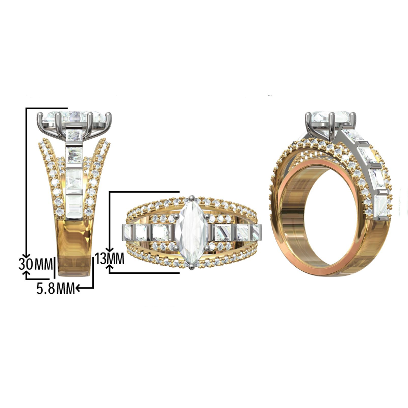 5.69Ctw Stunning marquise and radiant gemstone engagement ring-JOSHINY