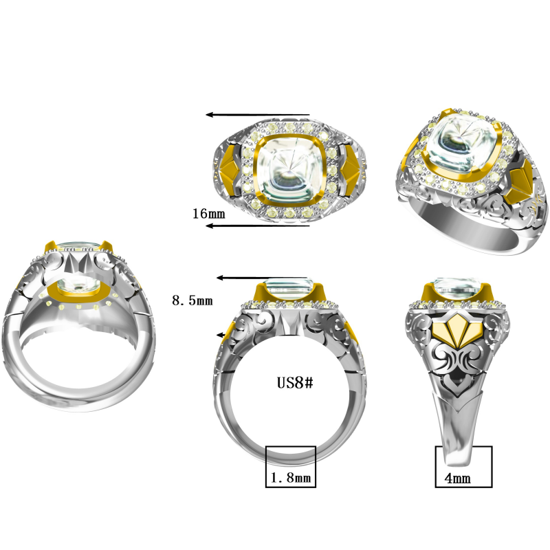 5.5ct Cushion Cut Sculpted Art Engagement Ring -JOSHINY