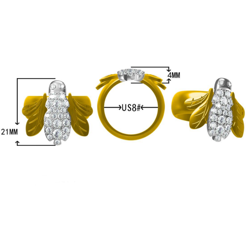 0.85ctw Round Cut Pave Set Two Tone Vintage Bee Ring -JOSHINY