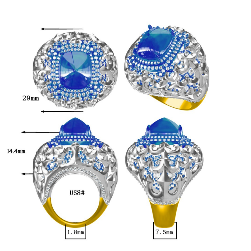 8.5Ctw Deep Sea Heart Sapphire Vintage Ring-JOSHINY