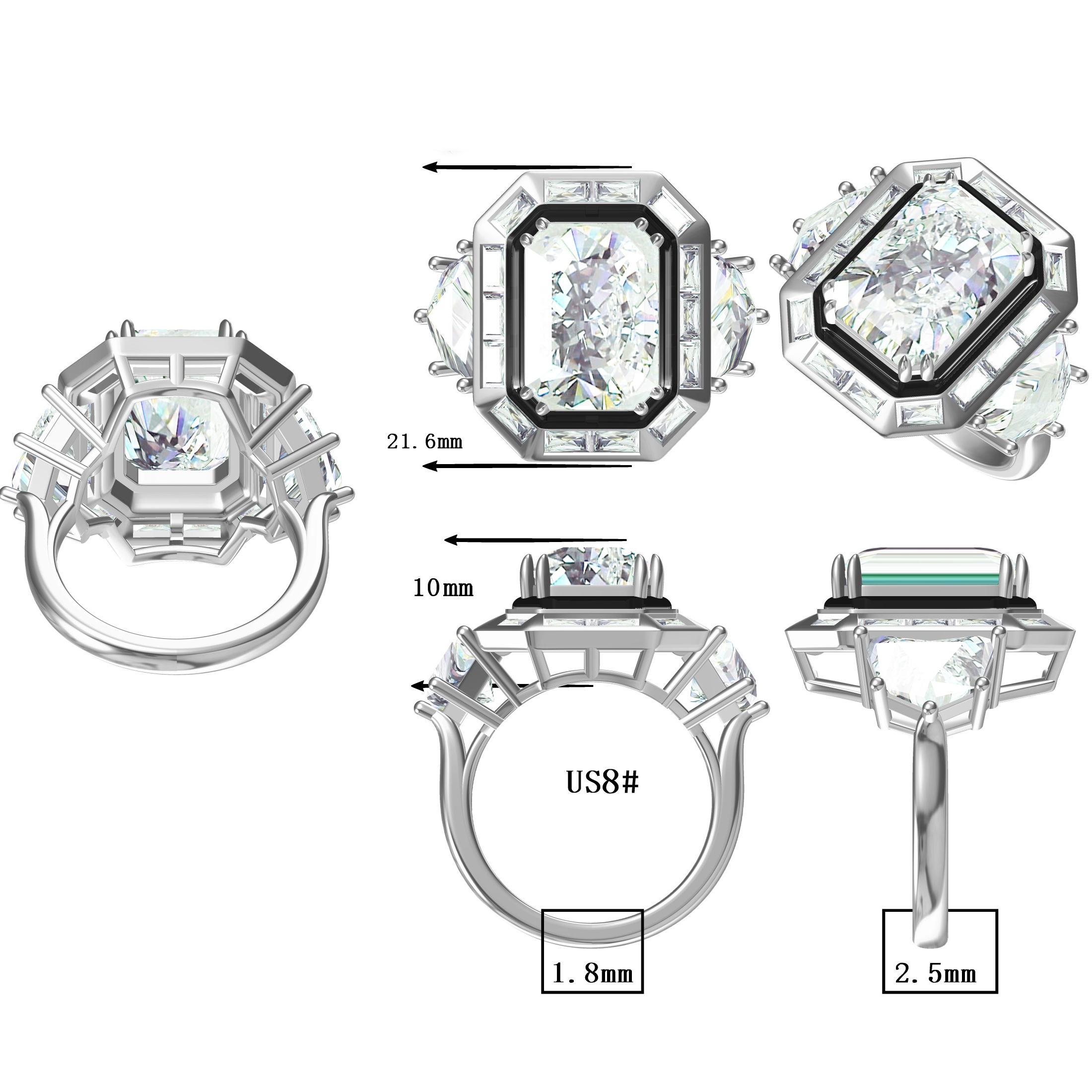 7.05ctw Beautiful Emerald Cut Engagement Ring -JOSHINY