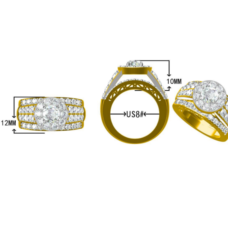 4Ctw round stone two-tone gold stacked engagement ring-JOSHINY