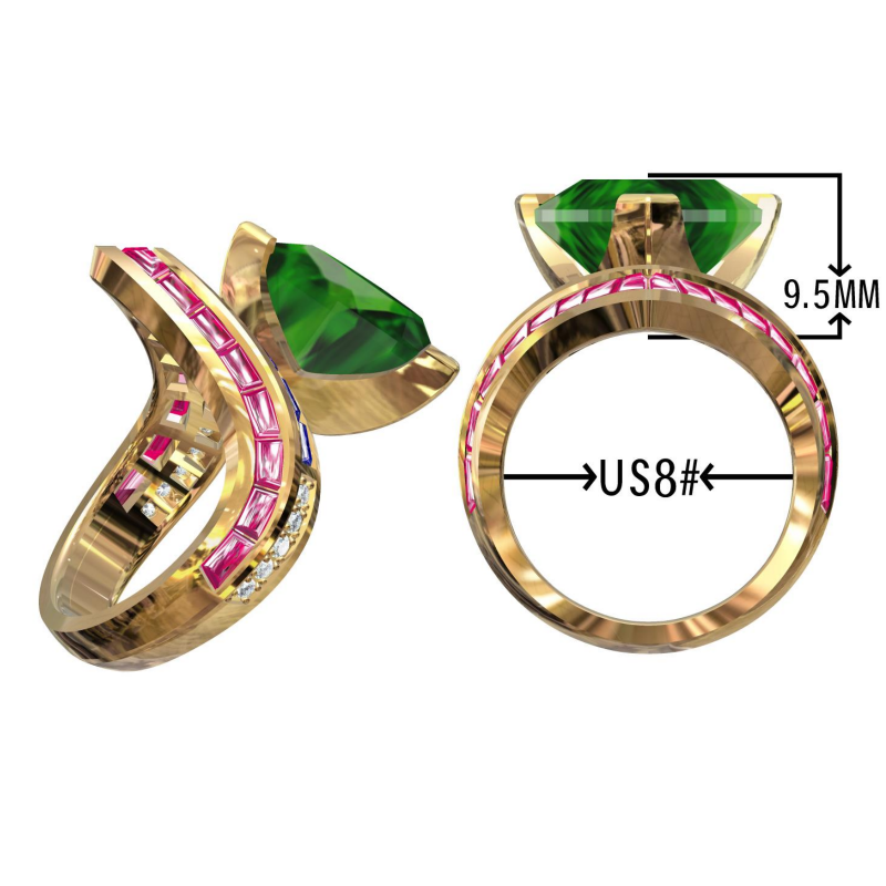 4.5ctw Triangle Cut Emerald Modern Style Art Ring-JOSHINY