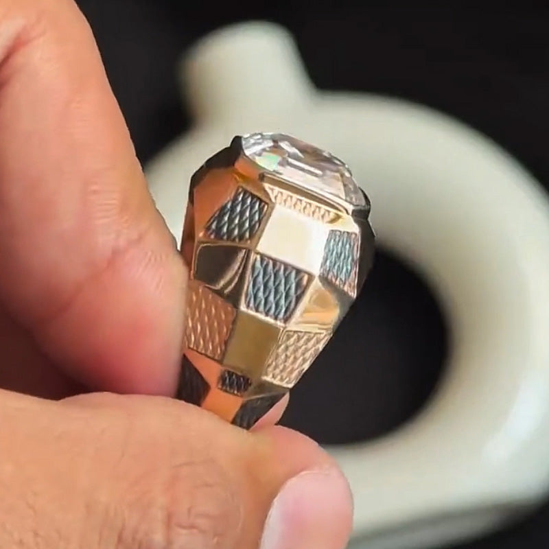 7.0ct Asscher Cut Premium Rose Gold Gemstone Engagement Ring -JOSHINY