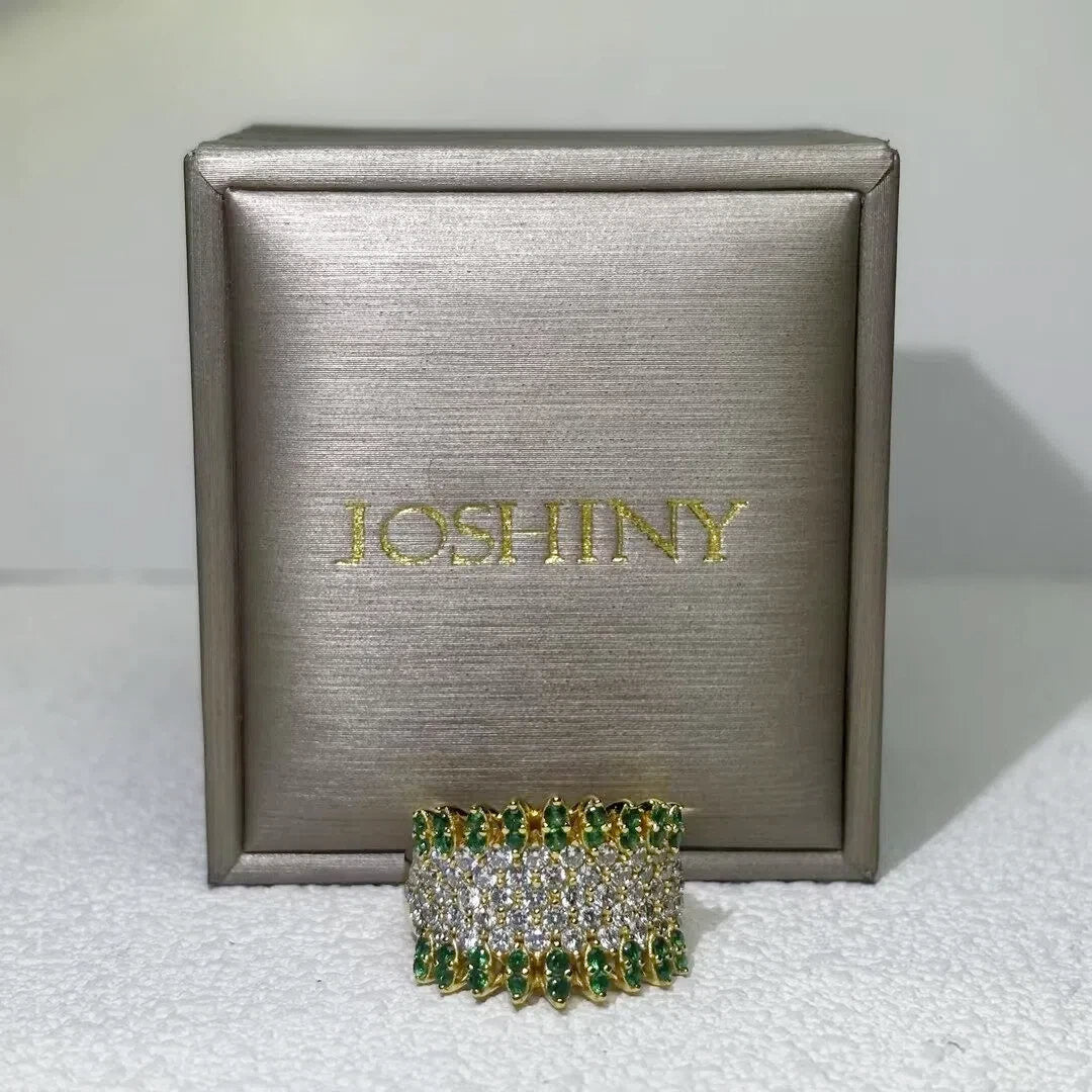 3.05 CTW Round Cut Green & White Cubic Zirconia 925 Sterling Silver Ring -JOSHINY