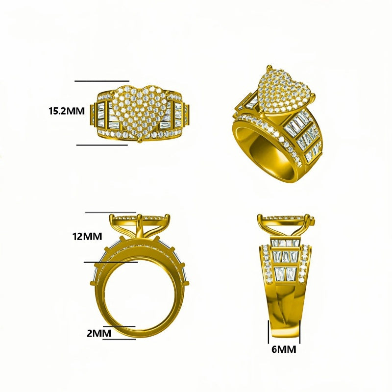 【In Stock】Stylish 3 ctw Round & Trapezoidal Cut White Gemstone Pavé Heart Ring -JOSHINY