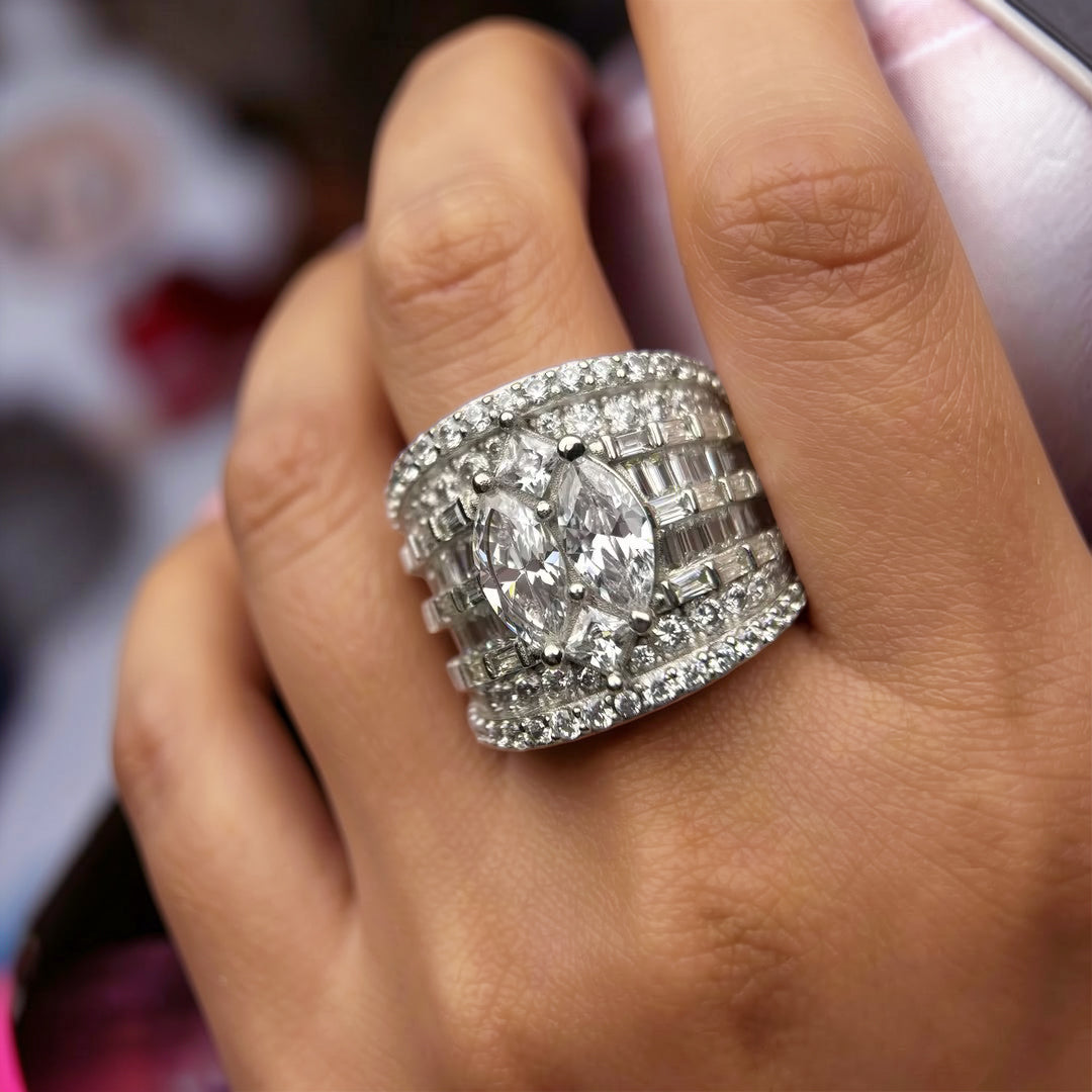 Gorgeous 8 ctw Multi-Cut White Gemstone Pavé Engagement Ring -JOSHINY