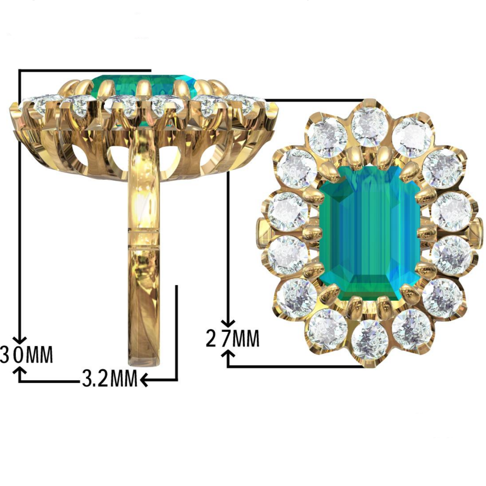 4.77ctw Emerald & Old European Cut Halo Ring-JOSHINY