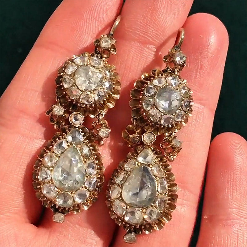 14ctw Pear and Round Rose Cut Vintage Earrings-JOSHINY