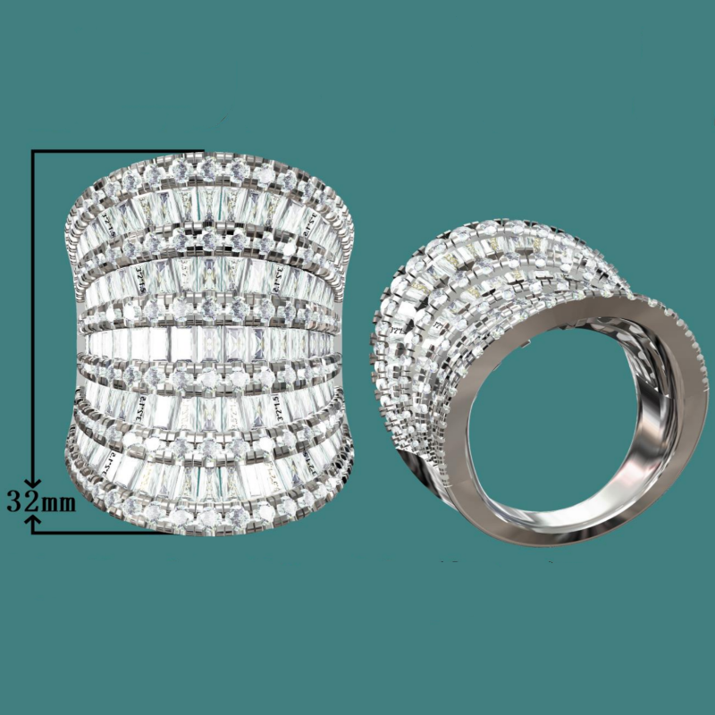 Exquisite 8 ctw Round & Trapezoidal Cut White Gemstone Pavé Ring -JOSHINY