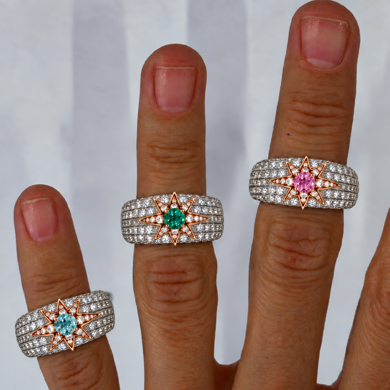 4CTW Round Cut Multi-colour Cubic Zirconia Iridescent 925 Sterling Silver Ring-Joshiny