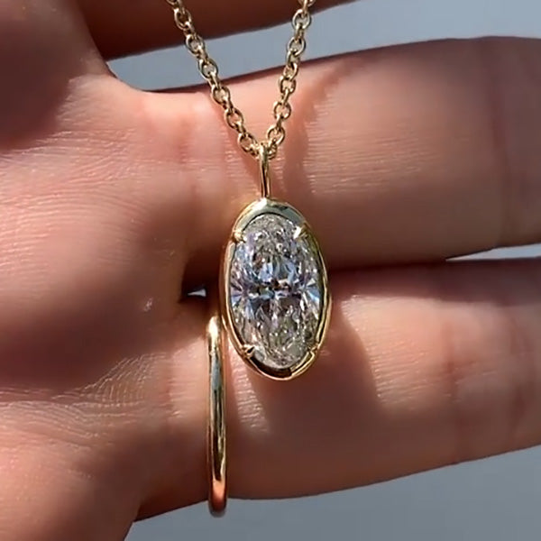 2ct Bezel Set Oval Cut Antique Style Pendant Necklace -JOSHINY