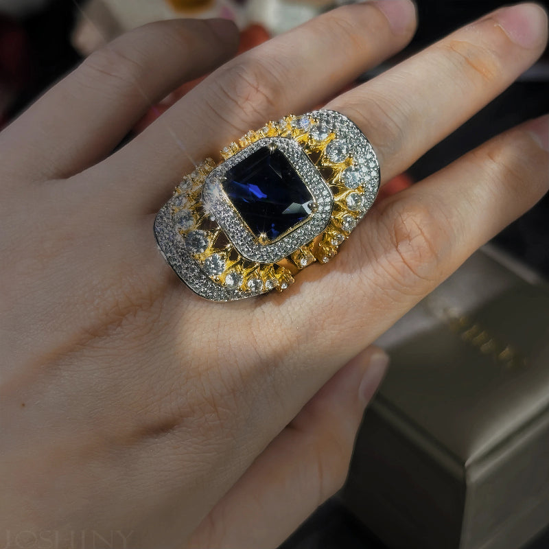 3.5Ct Radiant Cut Deep Blue Gemstone Luxury Ring-JOSHINY