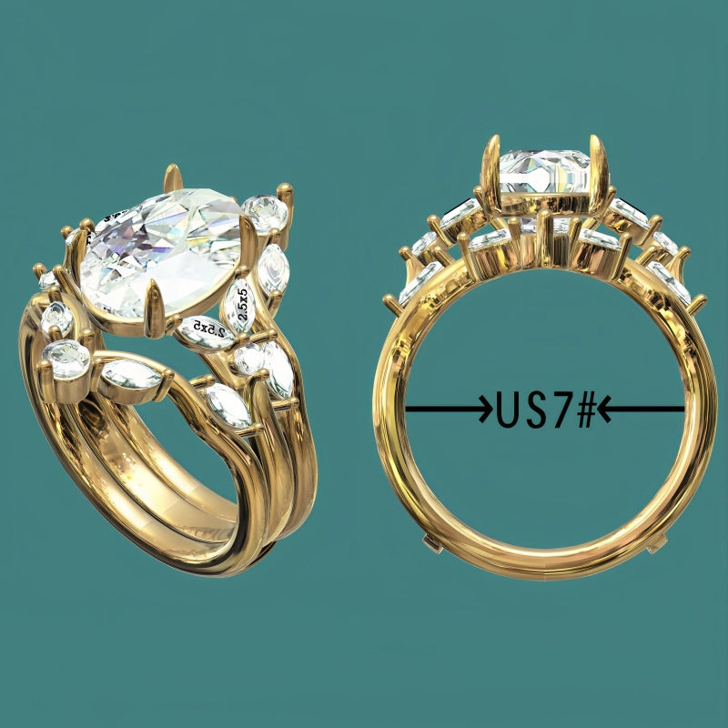 5 ctw Oval and Marquise Cut Triple Band Cut Engagement Ring -JOSHINY