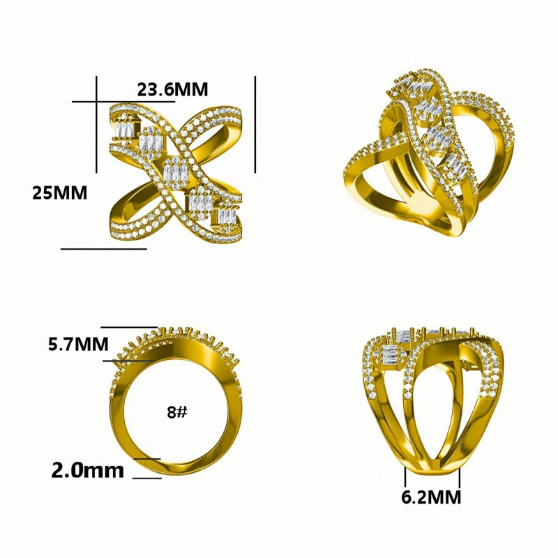 Unique 1.5 ctw Baguette & Round Cut White Gemstone Pavé Ring -JOSHINY